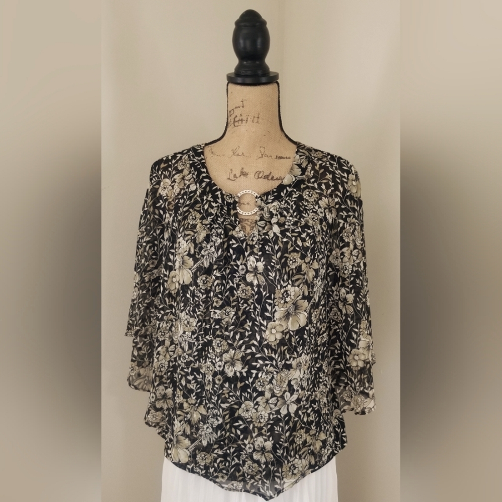 Chiffon Poncho-style Floral Blouse